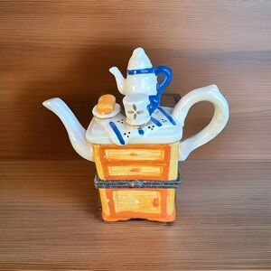 Vintage Porcelain Tea Set Trinket Box Dresser tea cup pastry small collect 3.75"